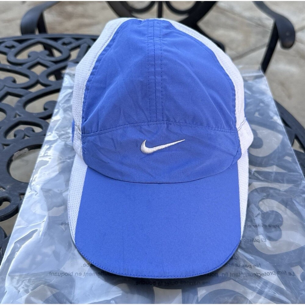 Nike Fit Dry Tailwind 7-Panel Hat Running Tennis Blue White Swoosh Reflective